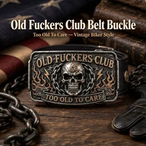 Old Fuckers Club Vintage Biker Style Alloy Belt Buckle For Men Skull Flame Embossed Metal Accessory For Jeans Casual Biker Fashion