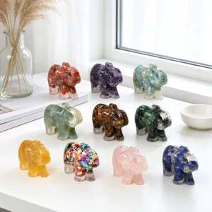Natural Crystal Crushed Stone Resin Elephant Figurine Elephant Statue For Home Office Desk Car Decor Lucky Animal Ornament Gift