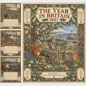 2027 Vintage Storybook Wall Calendar British Countryside Illustration Paper Monthly Planner Home Office Hanging Decorative Calendar