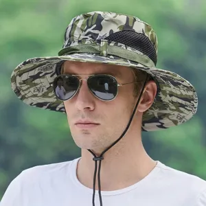 Outdoor Camouflage Bucket Hat Men Sun Protection Wide Brim Fishing Hiking Hat Breathable Mesh Safari Cap Summer UV Protection Hat