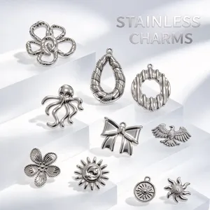 304 Edelstahl Charms Anhänger DIY Schmuckherstellung Zubehör Blume Oktopus Adler Sonne Schleife Wassertropfen Formen Roh Silber Metall Anhänger