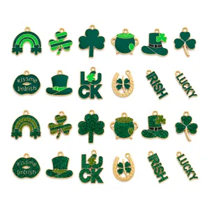 St. Patrick's Day Kleeblatt Zinklegierung Anhänger Für DIY Schmuckherstellung Glücksbringer Irisches Emaille Regenbogen Hufeisen Charms
