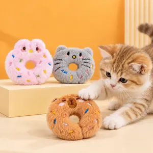 Cute Animal Donut Shaped Catnip Plush Toy For Cats Soft Squeaky Crinkle Paper Interactive Molar Teeth Cleaning Pet Toy