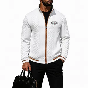 Veste Casual en Tricot Col Montant pour Hommes Automne Manches Longues Fermeture Éclair Vêtement d'Extérieur avec Poche