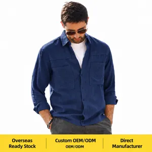 Men's Casual Linen Blend Long Sleeve Shirt Loose Fit Solid Color Turn-Down Collar Workwear Button Down Top