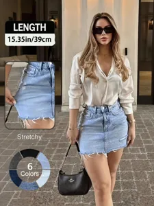 Gonna di Jeans Mini a Vita Alta Strappata da Donna Gonna Bodycon in Denim Lavato Sexy Streetwear Estate Fondo Blu Gonna
