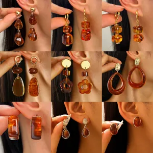 Vintage Acrylic Leopard Petal Tassel Earrings For Women Western Gold Plated Flower Drop Resin Statement Earrings Jewelry Gift