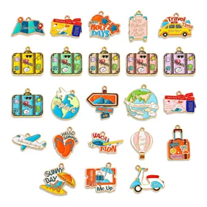 Summer Travel Series Zinc Alloy Drip Oil Charms Vacation Theme Luggage Airplane Earth DIY Jewelry Making Pendants For Necklace Keychain
