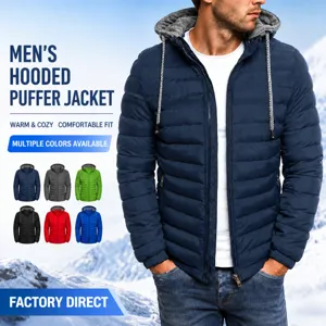 Men's Casual Hooded Puffer Jacket Lightweight Quilted Zipper Coat Winter Warm Outerwear Top