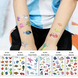 Adesivi per Tatuaggi Temporanei Impermeabili per Bambini Pesce Tropicale Animale Marino Trasferimento d'Acqua Finti Tatuaggi per Festa