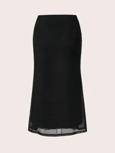 Damen Hohe Taille Bodycon Maxirock Netz-Patchwork Elegant Slim Fit Polyester Midirock Sommer Einfarbiger Rock Für Damen