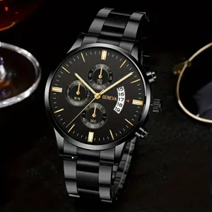 Luxus Herren Business Mode Quarzuhr Legierung Stahlband Drei Zifferblätter Kalender Männliche Armbanduhr Hochwertige Leuchtzeiger Uhr