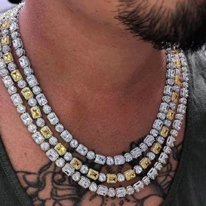 Tennis Halskette Kupfer Zirkonia Runde Rechteckige Steine Iced Out Hip Hop Mode Schmuck Für Damen Herren Täglicher Gebrauch