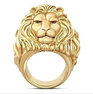 Bague Tête de Lion Vintage Couleur Or Pour Hommes Punk Gothique Style Motard Alliage 3D Sculpté Animal Bague Bijoux Cadeau