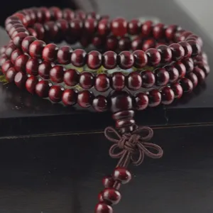 108 Perles de Prière Bouddhistes Bracelet en Bois de Santal Bracelet Enroulé pour Ornement Suspendu de Voiture Bijoux de Méditation Unisexe