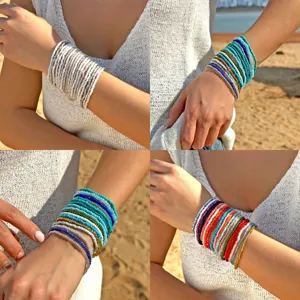 Böhmisches Urlaubsstil Harz Saatperlen Elastisches Armband Set Für Damen Lagenlook Bunter Stapelbar Schmuck Geschenk