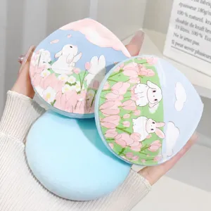 Houppette à Maquillage Flocage pour Poudre Libre Épaissie Motif Lapin Tulipe Éponge Douce Coussin d'Air pour Fixation de Maquillage