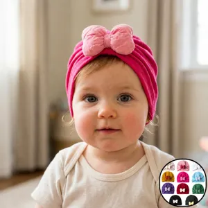 Baby Tulband Hoed Met Grote Strik Zachte Stretch Knoop Hoofdband Voor Peuters Zuigelingen Pasgeboren Meisje Foto Rekwisieten Hoed