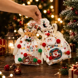 Weihnachts Leinwand Geschenkbeutel Weihnachtsmann Rentier Schneemann Muster Handtaschen Kordelzugbeutel Weihnachtsfeier Beutel