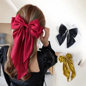 Large Bow Hair Clip Satin Long Ribbon Elegant French Style Hair Accessories For Women Girls