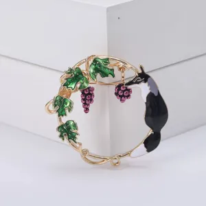 Kreative Legierung Emaille Fuchs Trauben Kranz Brosche Tier Corsage Mit Strass Eingelegt Mode Schmuck Für Damen Geschenk