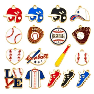 Baseball Theme Enamel Alloy Charms For Jewelry Making DIY Baseball Bat Glove Helmet Shoes Heart Shaped Pendants For Sports Jewelry