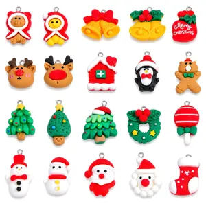 Cute Christmas Resin Charms For DIY Earring Keychain Making Santa Snowman Reindeer Tree Gingerbread Man Resin Pendant Accessories