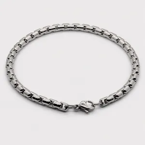 Minimalistisches Edelstahl Box Kette Armband für Männer Frauen Unisex Industrie Stil Poliertes Handgefertigtes Metall Glied Armband