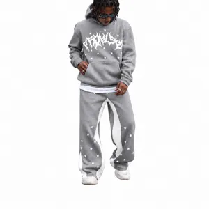Men's Streetwear Star Print Hooded Tracksuit Pullover Hoodie And Jogger Pants Set Thickened Winter Casual Sportswear