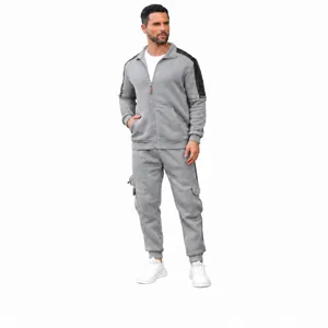 Men's Casual Sportswear Set Winter Fleece Lined Stand Collar Long Sleeve Jacket And Jogger Pants Two-Piece Tracksuit