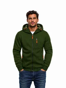 Men's Casual Full Zip Hooded Sport Sweatshirt Cardigan Long Sleeve Polyester Hoodie