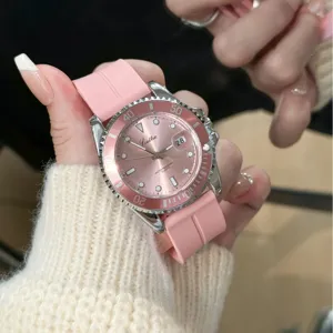 Women's Fashion Waterproof Quartz Watch Luxury Candy Color Sunray Dial Rotating Bezel Alloy Case Stainless Steel Wristwatch