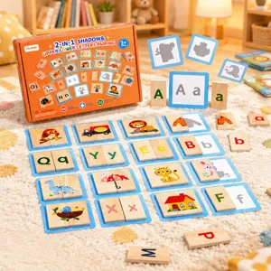 Jouet Éducatif de Puzzle de Correspondance d'Ombre et de Lettre en Bois pour Enfants Jeu de Plateau d'Apprentissage d'Alphabet et d'Animal Montessori