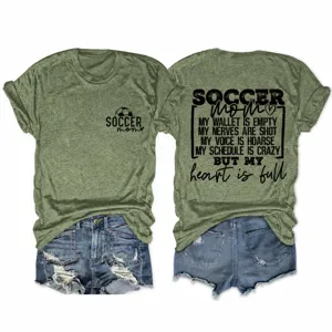 T-Shirt Décontracté pour Femmes Soccer Mom My Wallet Is Empty Imprimé Lettres Manches Courtes Mélange de Coton Col Rond Haut Graphique Large