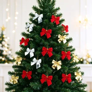 Christmas Decorative Bows Flocked Metallic Mini Knots For Tree Hanging Gift Wrapping DIY Ornament Holiday Party Accessory
