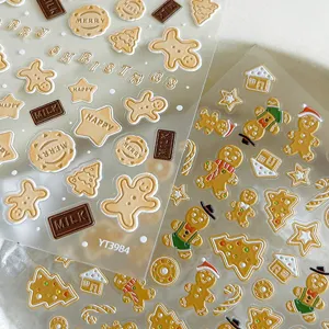 Pegatinas de Uñas 3D en Relieve de Hombre de Jengibre de Navidad Dibujos Animados Galleta Chocolate para Decoración de Uñas
