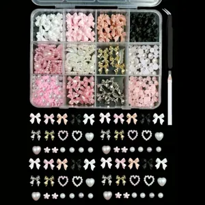 Mezcla de Lazo Corazón Perla Artificial Charms para Uñas Resina Aleación Manicura Diamantes de Imitación Decoraciones para DIY Diseño de Uñas Joyería