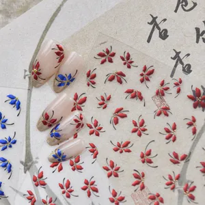 Pegatinas para Uñas Estilo Vintage Chino Flores Rojo Cinabrio Florales para Mujer Accesorio de Decoración de Manicura DIY Elegante