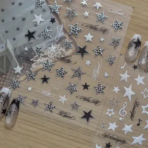 Y2K Cool Style Metallic Star Nail Stickers Leopard Print Heart DIY Decals Self Adhesive Manicure Decoration For Women Salon