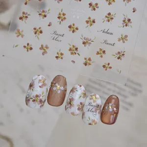 Japanese Style Clear Floral Nail Stickers Gold 3D Relief Flower Letter DIY Nail Art Decals For Women Manicure Decoration