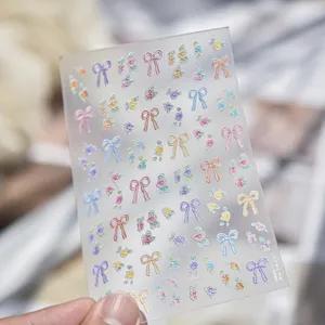 3D Embossed Macaron Bow-Knot Nail Art Stickers Colorful Flower Self-Adhesive Nail Decals For Women DIY Manicure Decoration