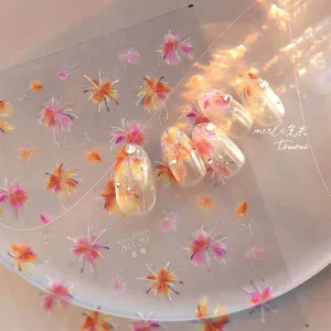 Pegatinas para Uñas Florales de Fuegos Artificiales Degradado Irisado Autoadhesivas Relieve Estereoscópico Decoración de Manicura PET Mujer