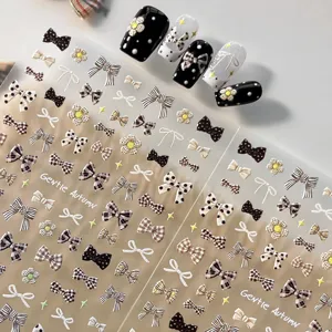 Pegatina para Uñas de Lazo en Relieve 3D Otoño Suave Estilo Maillard Vintage Lunares Floral Decoración de Manicura para Mujer