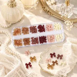 Decoraciones de Arte de Uñas de Lazo 3D 12 Rejillas Mezcladas Cinta de Resina Para Manicura de Otoño Invierno DIY Accesorios