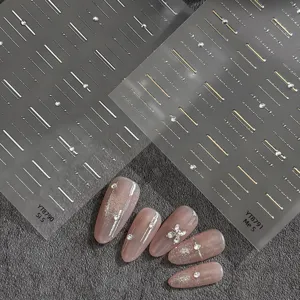 Minimalist Gold Silver Metallic Line Pearl Nail Art Stickers Rhinestone Starry Star Adhesive Nail Decoration For Women Manicure Decals