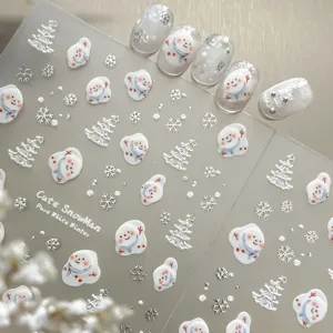 Pegatinas para Uñas 5D con Relieve de Navidad Muñeco de Nieve Plata Copo de Nieve Árbol de Navidad Calcomanías de Uñas Lindas de Invierno