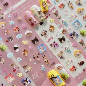 3D Relief Cat Nail Stickers Funny Meme Cartoon Embossed Self Adhesive Decals For Cute DIY Nail Art Decoration Women Accessories