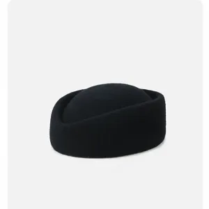 French Elegant Black Woolen Beret For Women Autumn Winter British Classic Wool Felt Stewardess Hat Solid Color Warm Fashion Hat