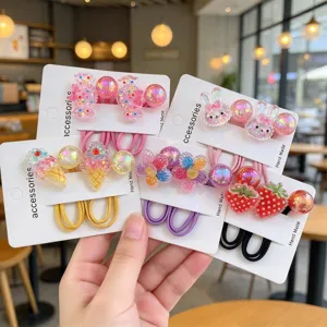 Elastici per Capelli per Bambini in Stile Coreano Carini a Forma di Fragola Gelato Coniglio Fiore Perle di Gelatina per Ragazze Accessori per Capelli Fatti a Mano