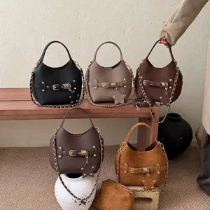 Sac à Épaule Vintage en Cuir PU Givré pour Femme Pendentif Étoile Chaîne Sac Bandoulière Chic Sac à Main Commuteur
